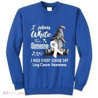 I Wear White For Someone I Miss Lung Cancer Awareness Gnome Gift Sweatshirt thumb 0