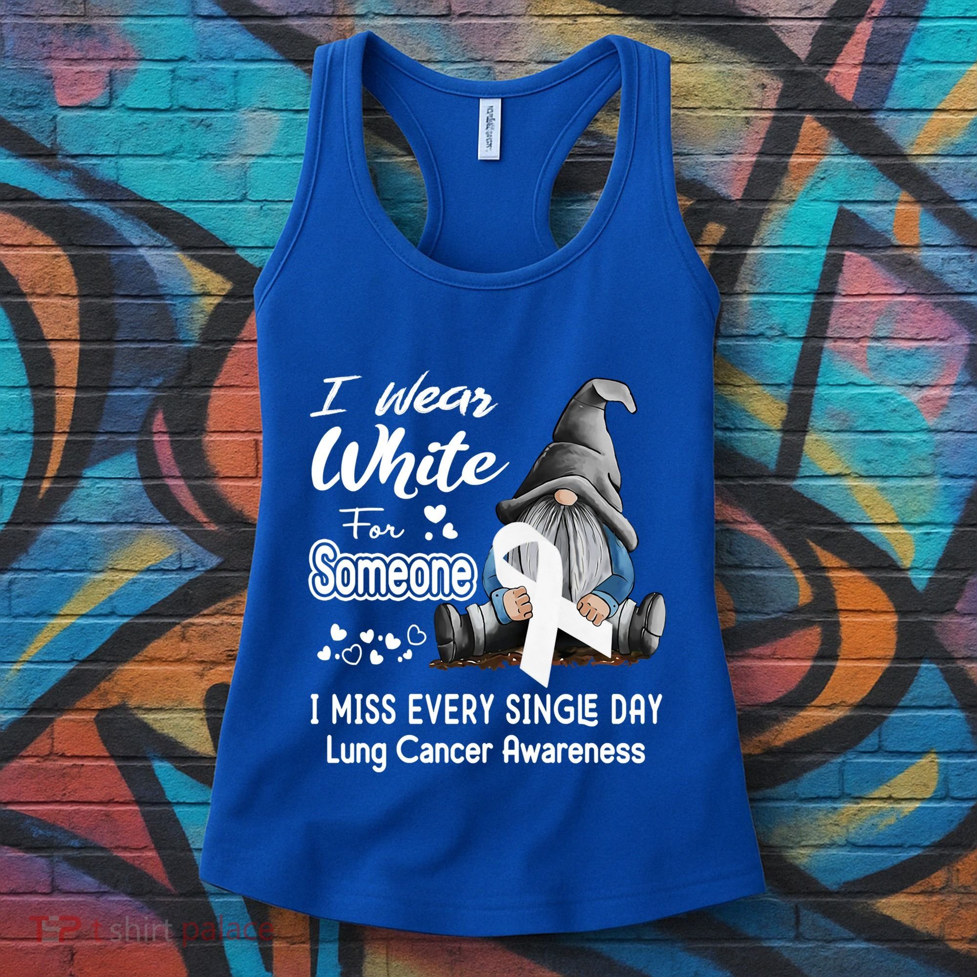 I Wear White For Someone I Miss Lung Cancer Awareness Gnome Gift Women's Tank Top