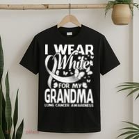 I Wear White For My Grandma Lung Cancer Awareness Butterfly T-Shirt thumb 2