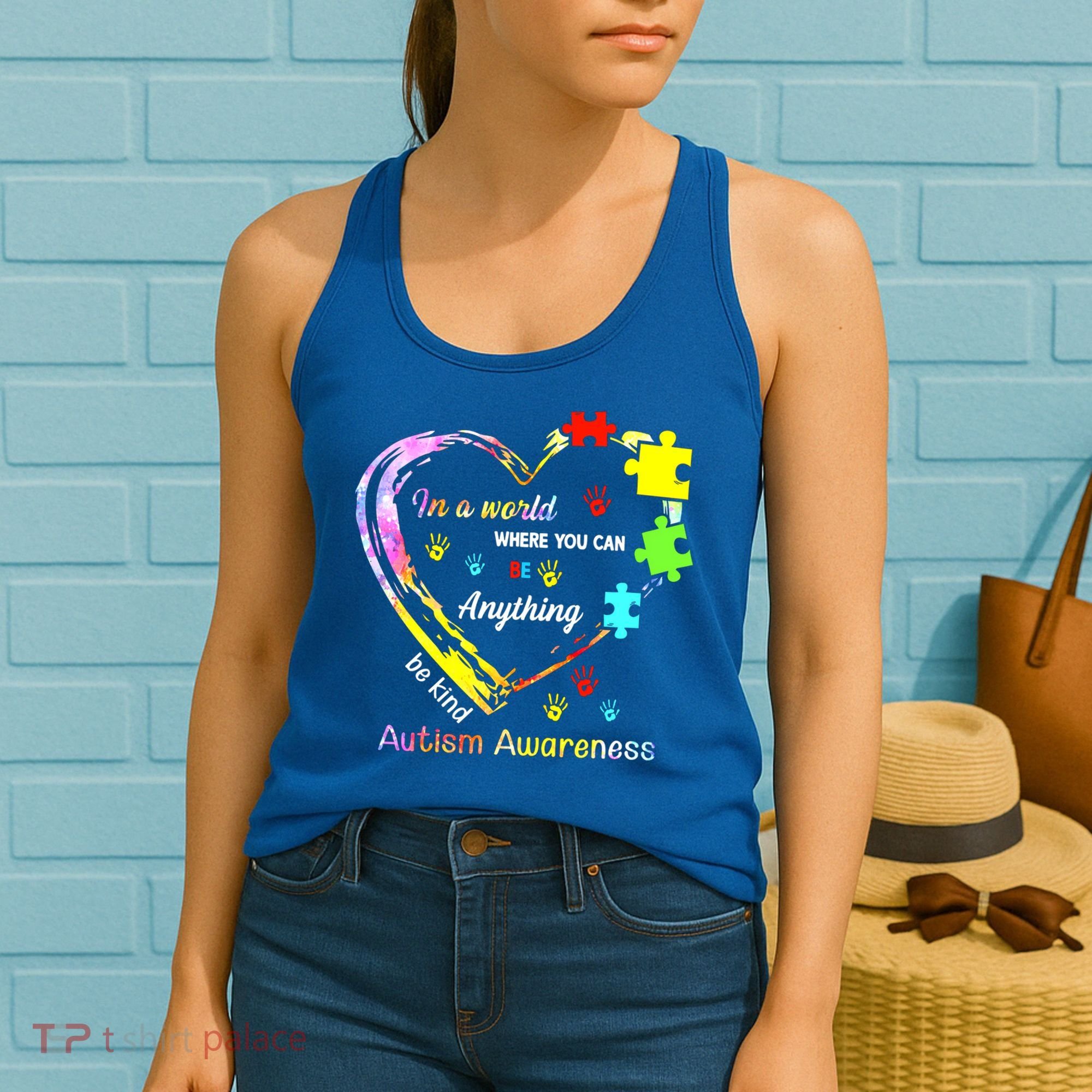 In World Where You Can Be Anything Be Kind Autism Awareness Great Gift Women's Tank Top
