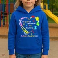 In World Where You Can Be Anything Be Kind Autism Awareness Great Gift Kids Hoodie thumb 3