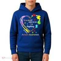 In World Where You Can Be Anything Be Kind Autism Awareness Great Gift Kids Hoodie thumb 4
