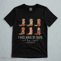 I Will Walk By Faith Not By Sight Cowboy Boots Jesus Christ Gift T-Shirt thumb 5
