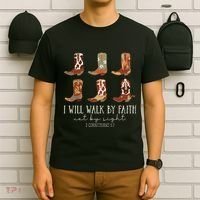 I Will Walk By Faith Not By Sight Cowboy Boots Jesus Christ Gift T-Shirt thumb 6