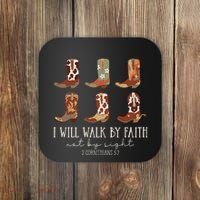 I Will Walk By Faith Not By Sight Cowboy Boots Jesus Christ Gift Coaster thumb 0