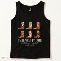 I Will Walk By Faith Not By Sight Cowboy Boots Jesus Christ Gift Tank Top thumb 2
