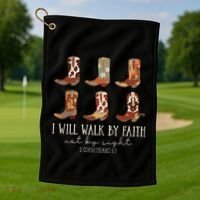 I Will Walk By Faith Not By Sight Cowboy Boots Jesus Christ Gift Golf Towel thumb 1