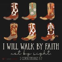 I Will Walk By Faith Not By Sight Cowboy Boots Jesus Christ Gift Kids T-Shirt thumb 4