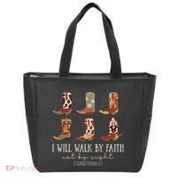 I Will Walk By Faith Not By Sight Cowboy Boots Jesus Christ Gift Tote Bag thumb 0