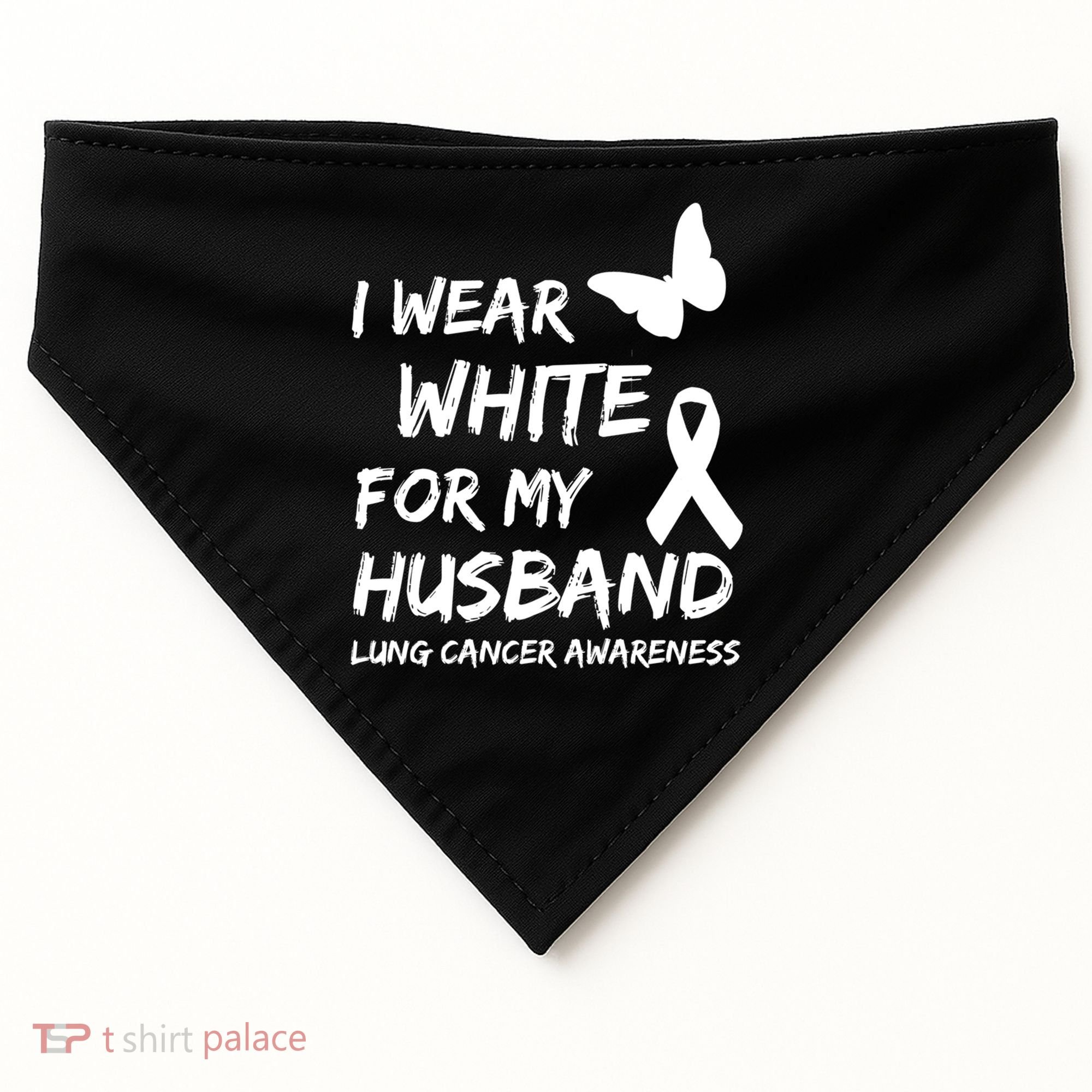 I Wear White For My Husband Lung Cancer Awareness Ribbon Meaningful Gift USA-Made Doggie Bandana
