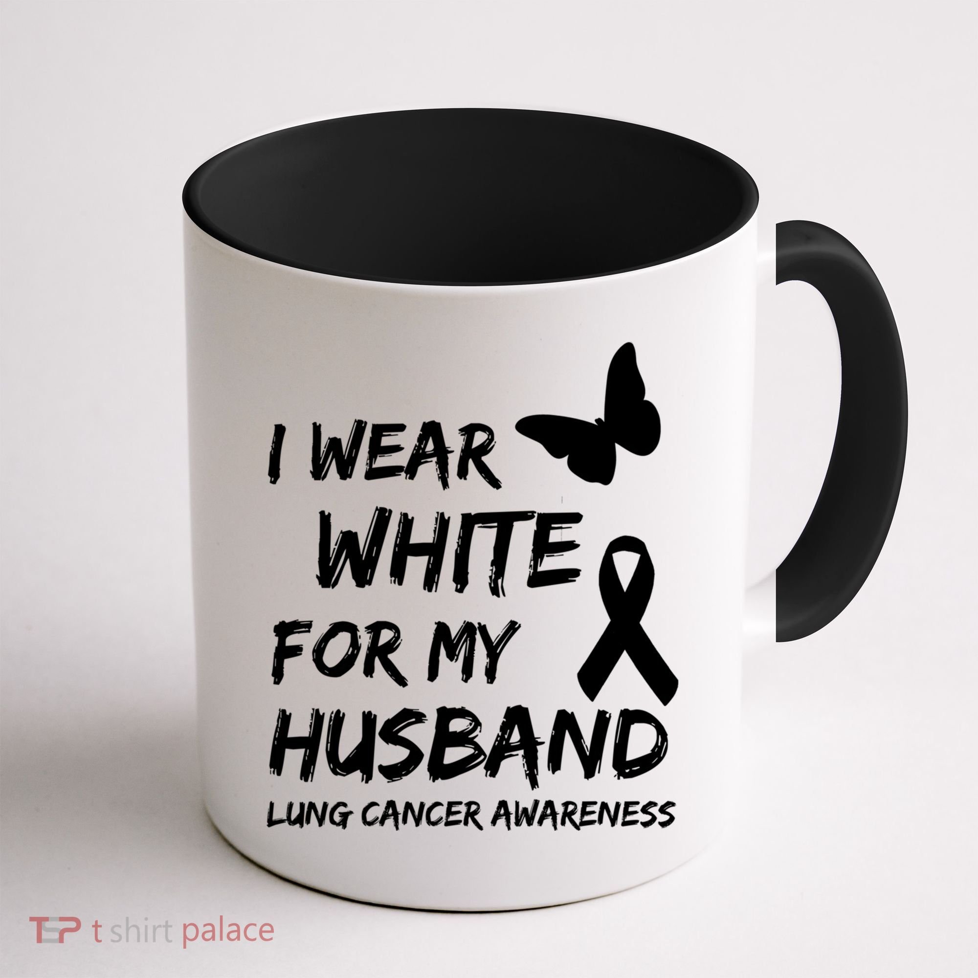 I Wear White For My Husband Lung Cancer Awareness Ribbon Meaningful Gift Coffee Mug