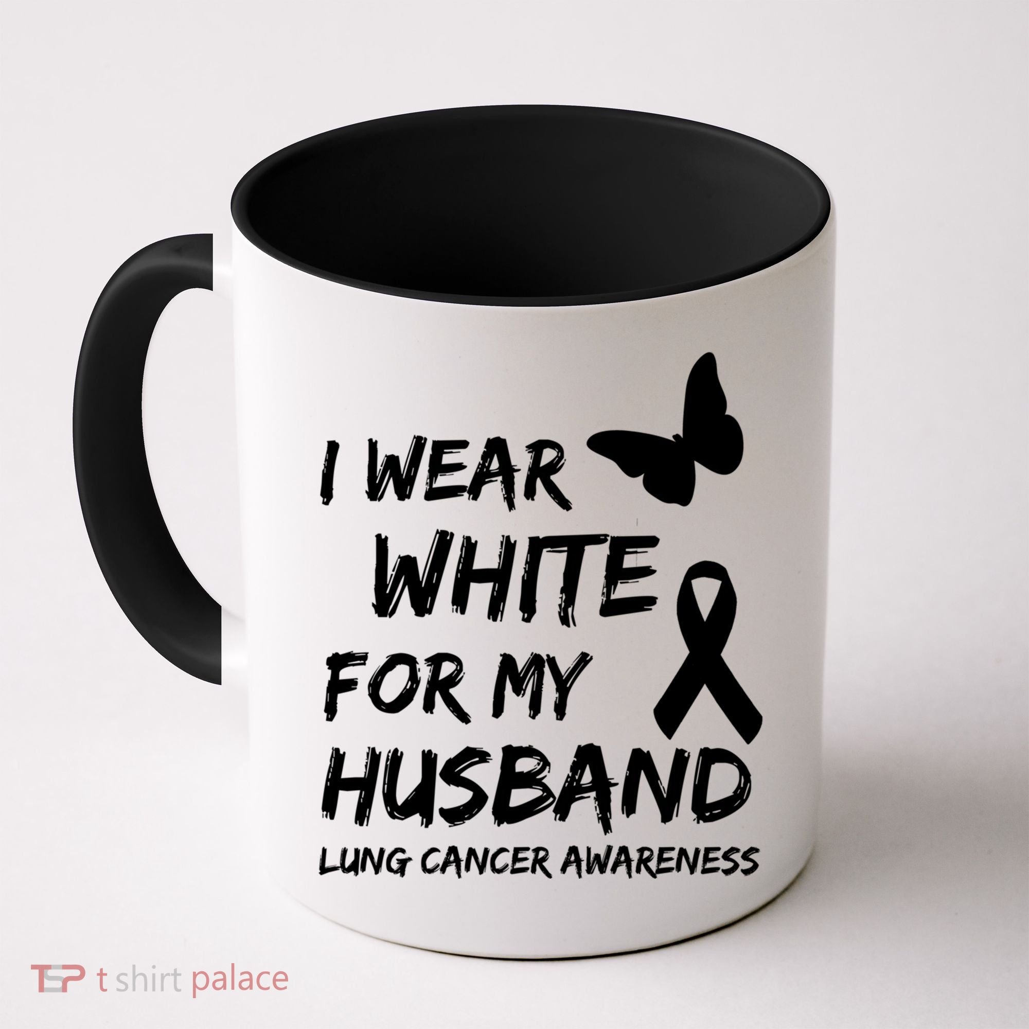 I Wear White For My Husband Lung Cancer Awareness Ribbon Meaningful Gift Coffee Mug