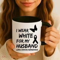 I Wear White For My Husband Lung Cancer Awareness Ribbon Meaningful Gift Coffee Mug thumb 3