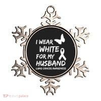 I Wear White For My Husband Lung Cancer Awareness Ribbon Meaningful Gift Ornament thumb 0