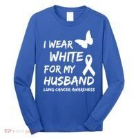 I Wear White For My Husband Lung Cancer Awareness Ribbon Meaningful Gift Long Sleeve Shirt thumb 0