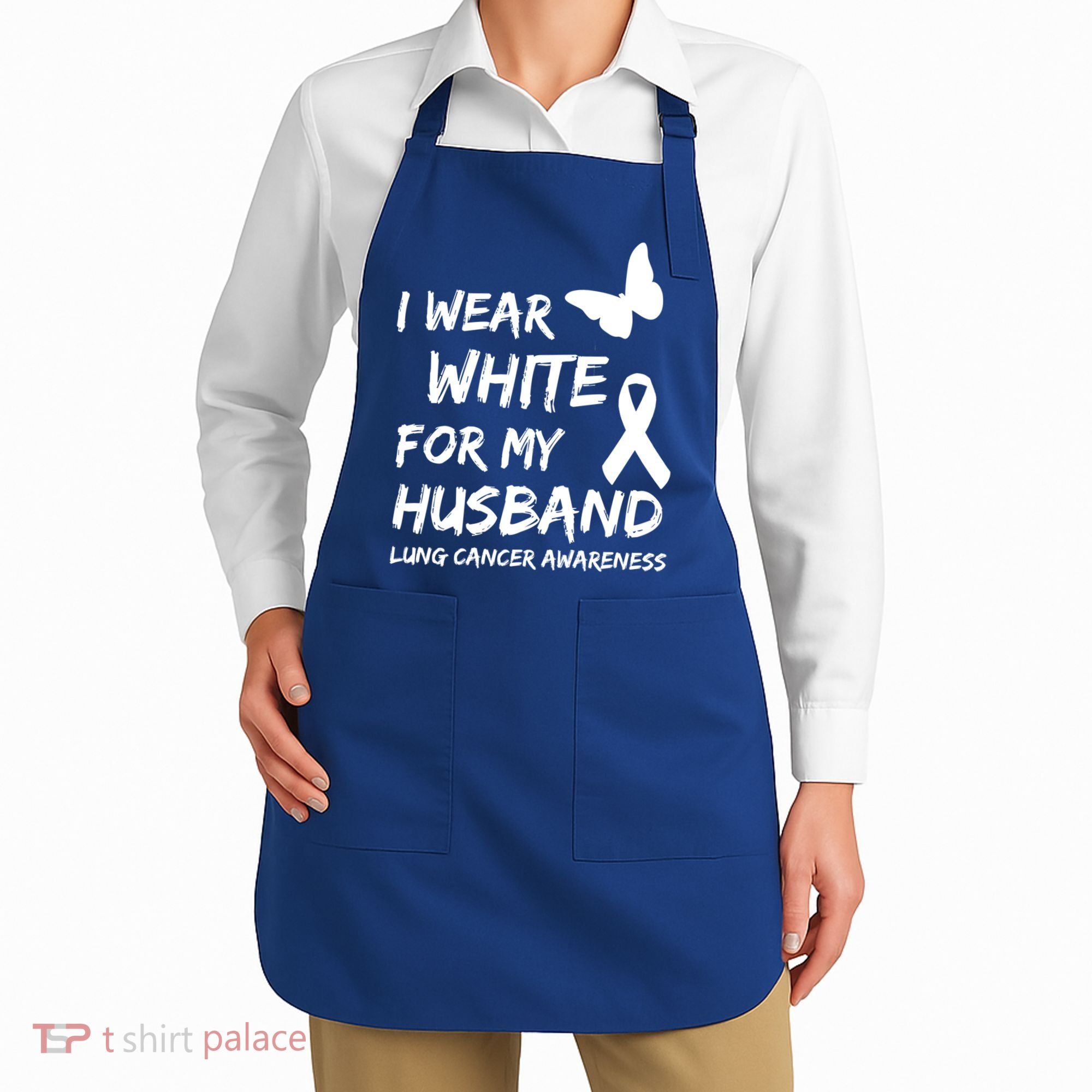 I Wear White For My Husband Lung Cancer Awareness Ribbon Meaningful Gift Apron