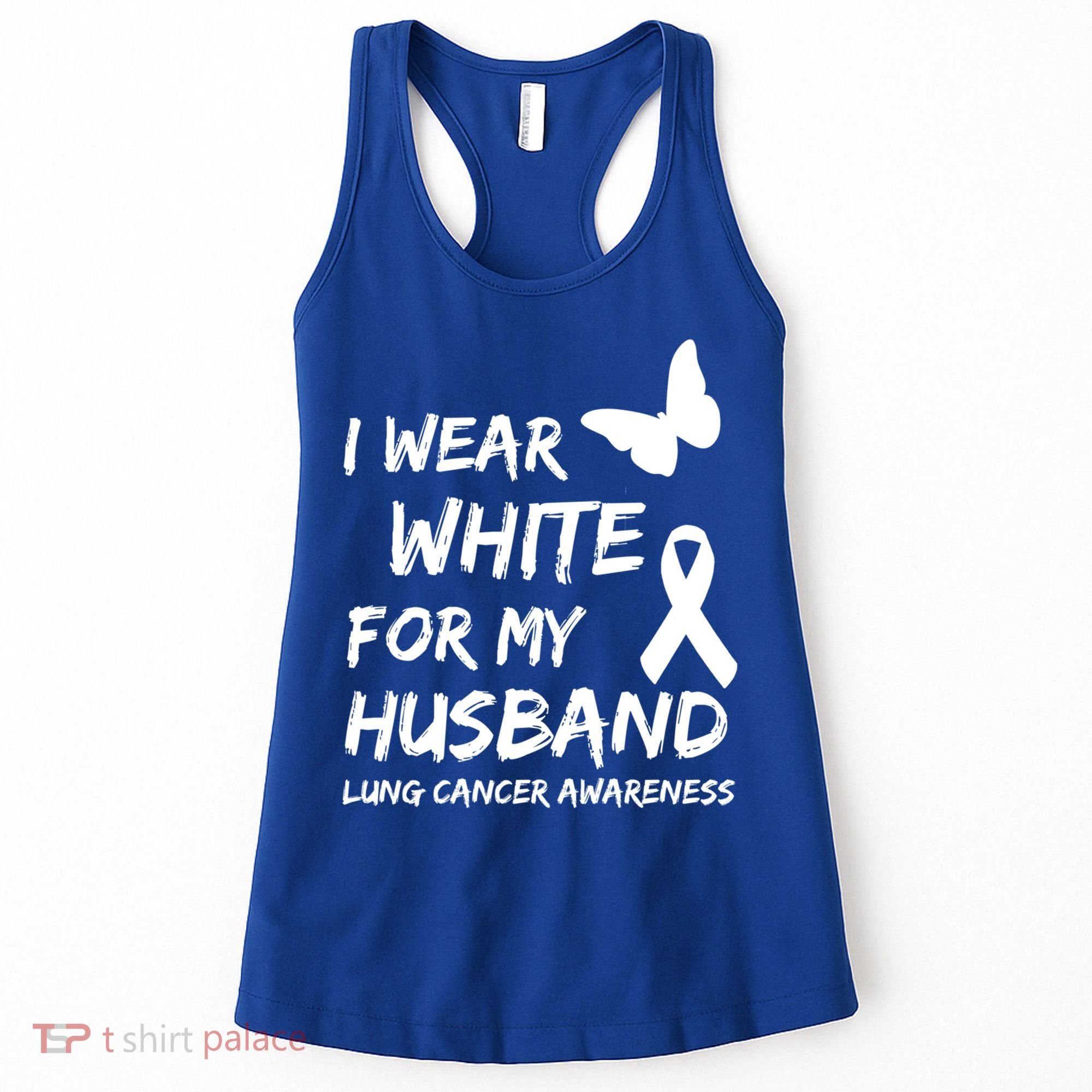I Wear White For My Husband Lung Cancer Awareness Ribbon Meaningful Gift Women's Tank Top