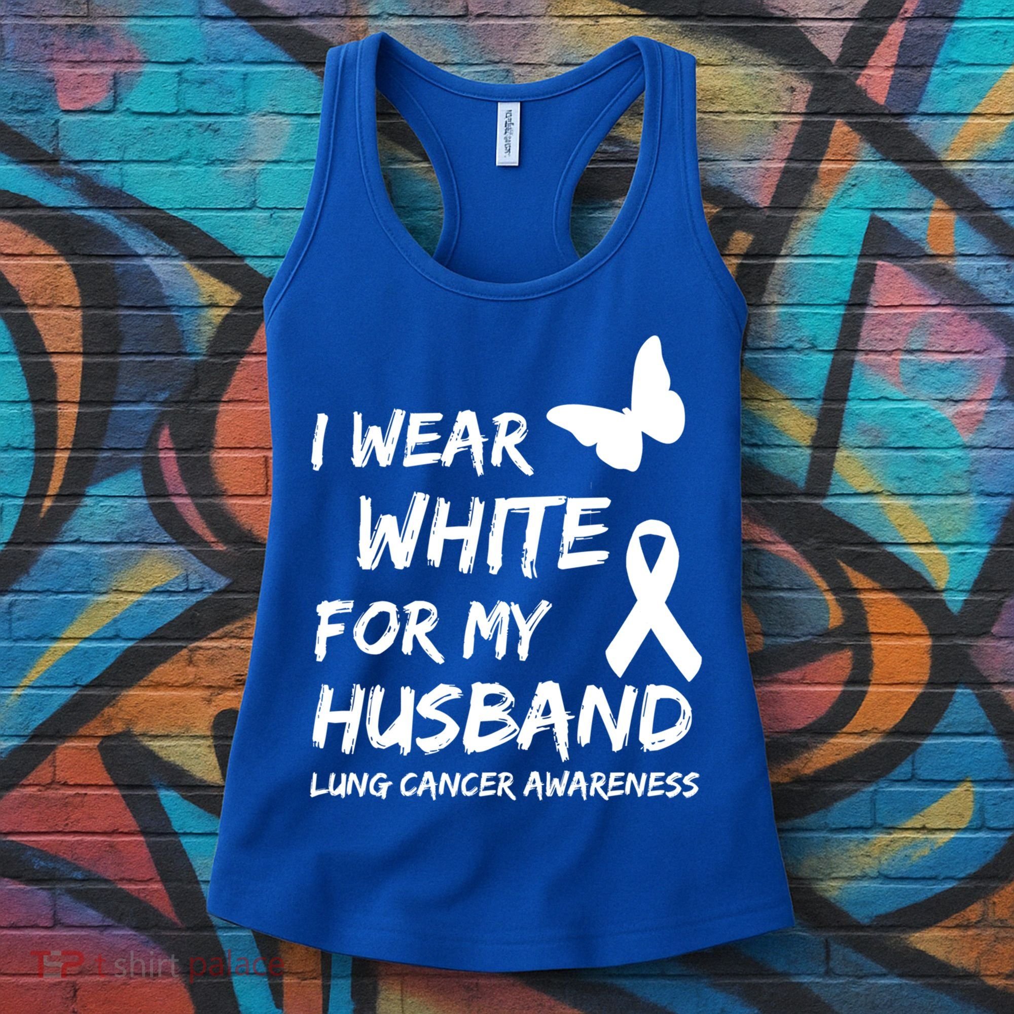 I Wear White For My Husband Lung Cancer Awareness Ribbon Meaningful Gift Women's Tank Top