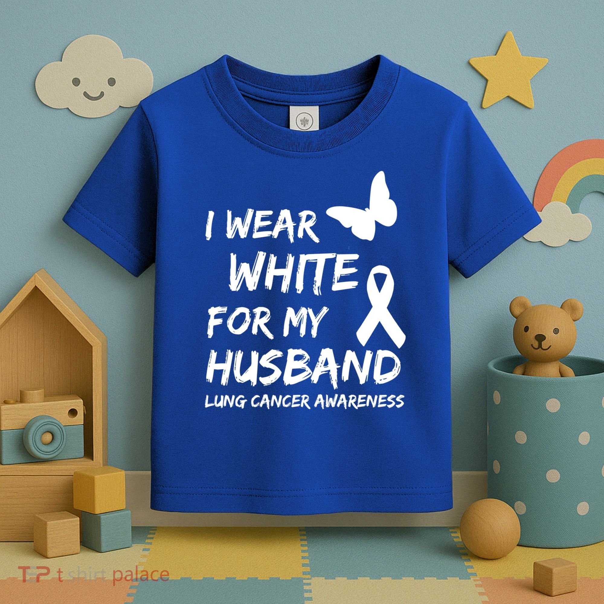 I Wear White For My Husband Lung Cancer Awareness Ribbon Meaningful Gift Toddler T-Shirt