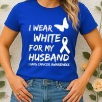 I Wear White For My Husband Lung Cancer Awareness Ribbon Meaningful Gift Women's T-Shirt thumb 2