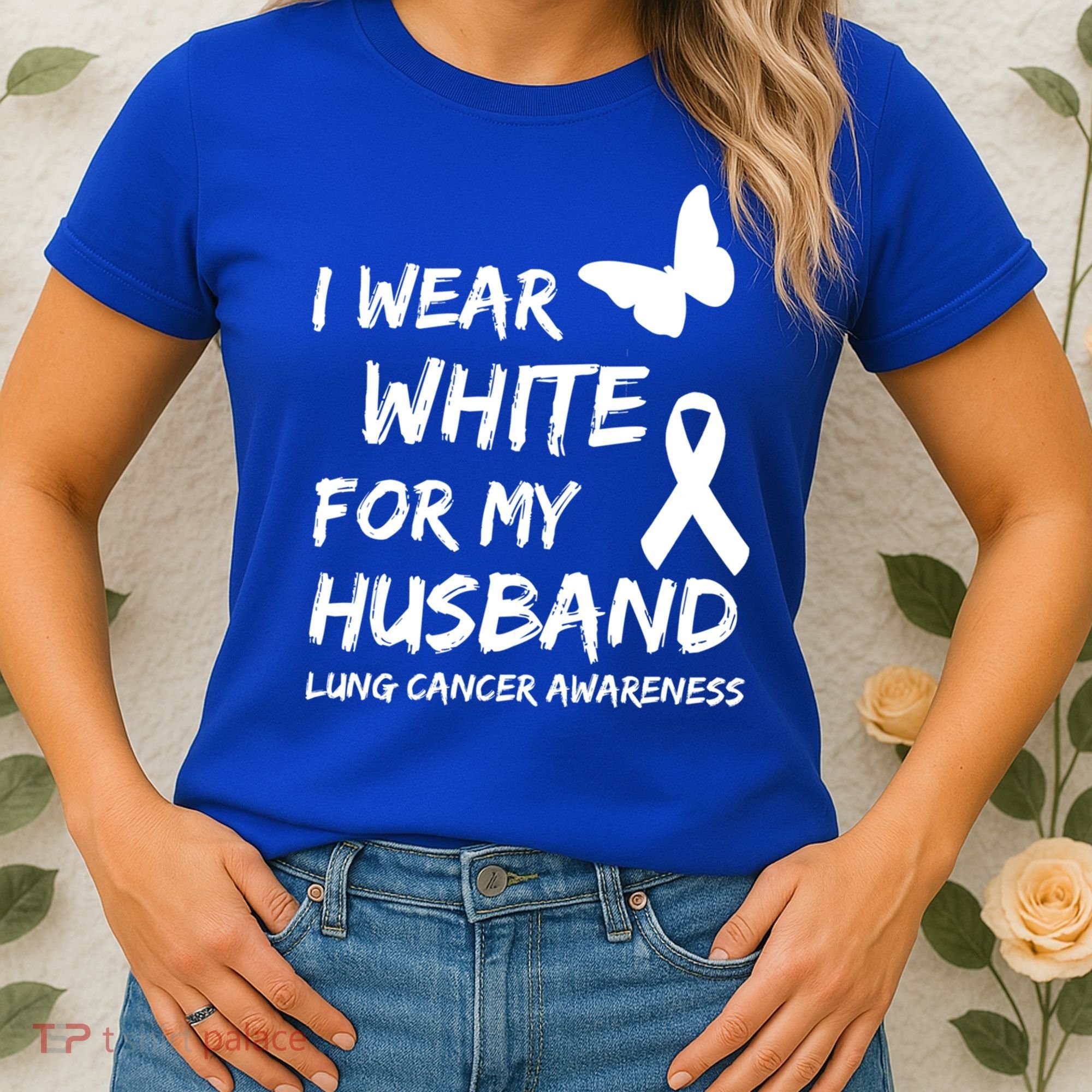 I Wear White For My Husband Lung Cancer Awareness Ribbon Meaningful Gift Women's T-Shirt