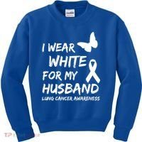 I Wear White For My Husband Lung Cancer Awareness Ribbon Meaningful Gift Kids Sweatshirt thumb 0
