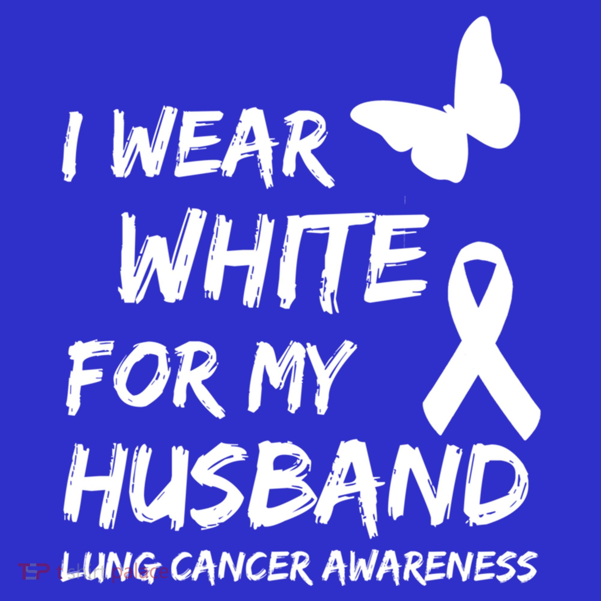 I Wear White For My Husband Lung Cancer Awareness Ribbon Meaningful Gift Kids T-Shirt