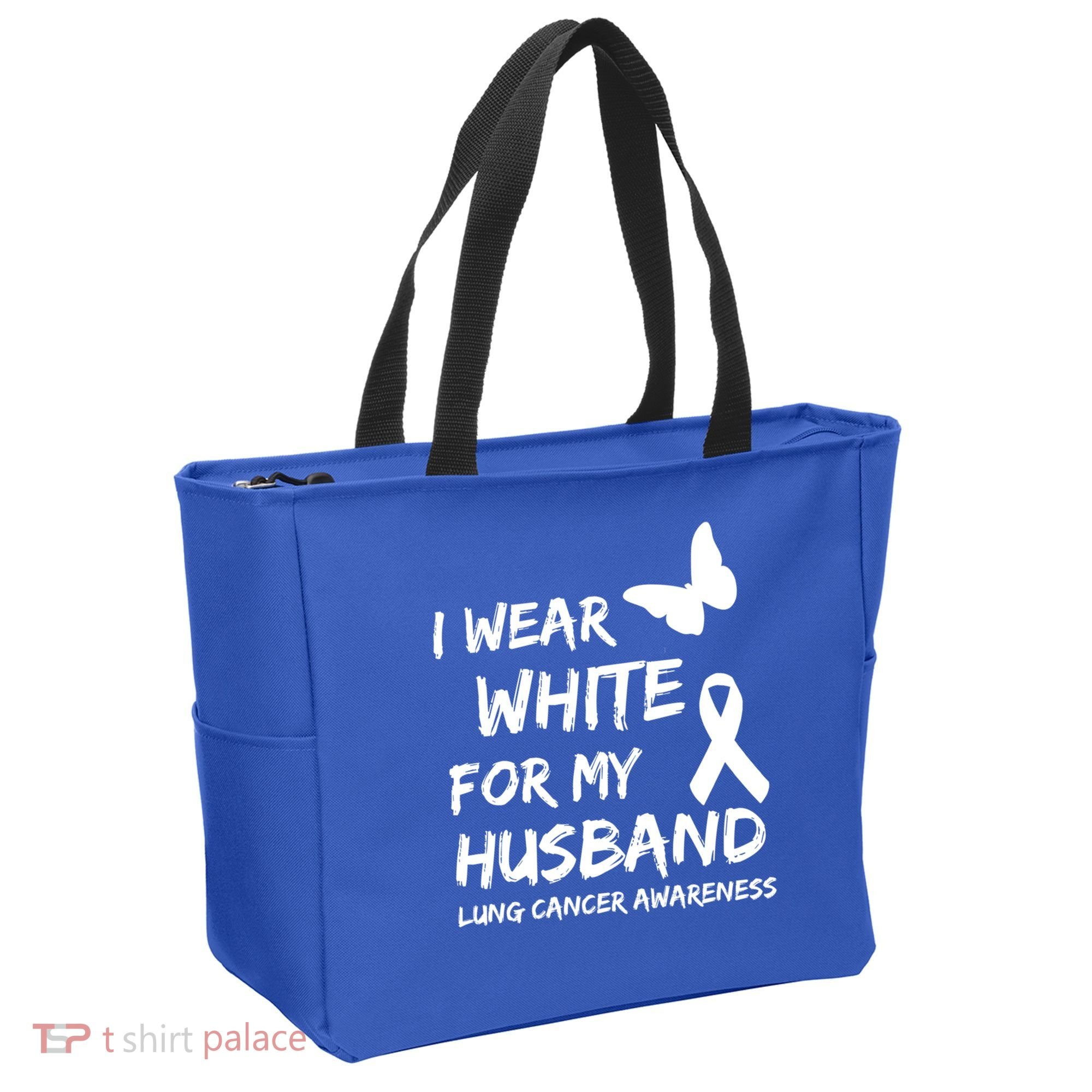 I Wear White For My Husband Lung Cancer Awareness Ribbon Meaningful Gift Tote Bag