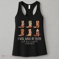 I Will Walk By Faith Not By Sight Cowboy Boots Jesus Christ Women's Tank Top thumb 3