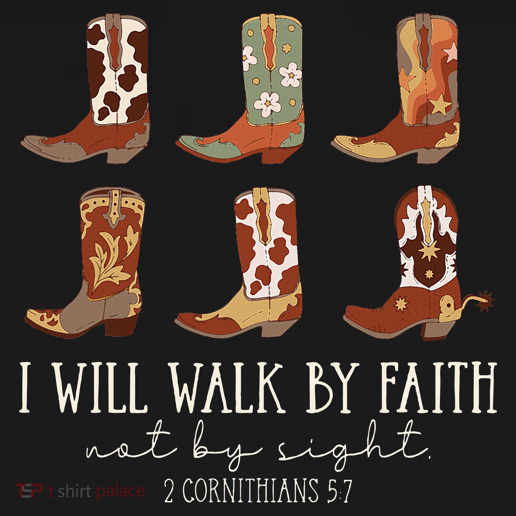 I Will Walk By Faith Not By Sight Cowboy Boots Jesus Christ Kids T-Shirt