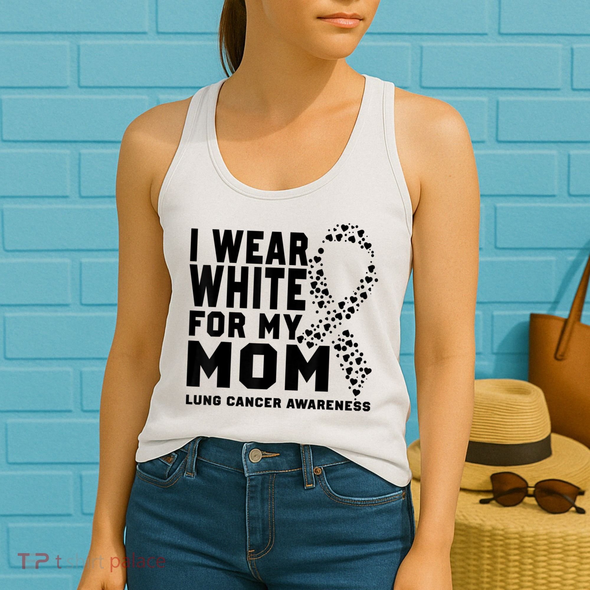 I Wear White For My Mom Lung Cancer Awareness Month Women's Tank Top