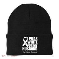 I Wear White For My Husband Lung Cancer Awareness Gift Beanie thumb 0