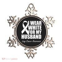 I Wear White For My Husband Lung Cancer Awareness Gift Ornament thumb 0