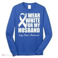 I Wear White For My Husband Lung Cancer Awareness Gift Long Sleeve Shirt thumb 0