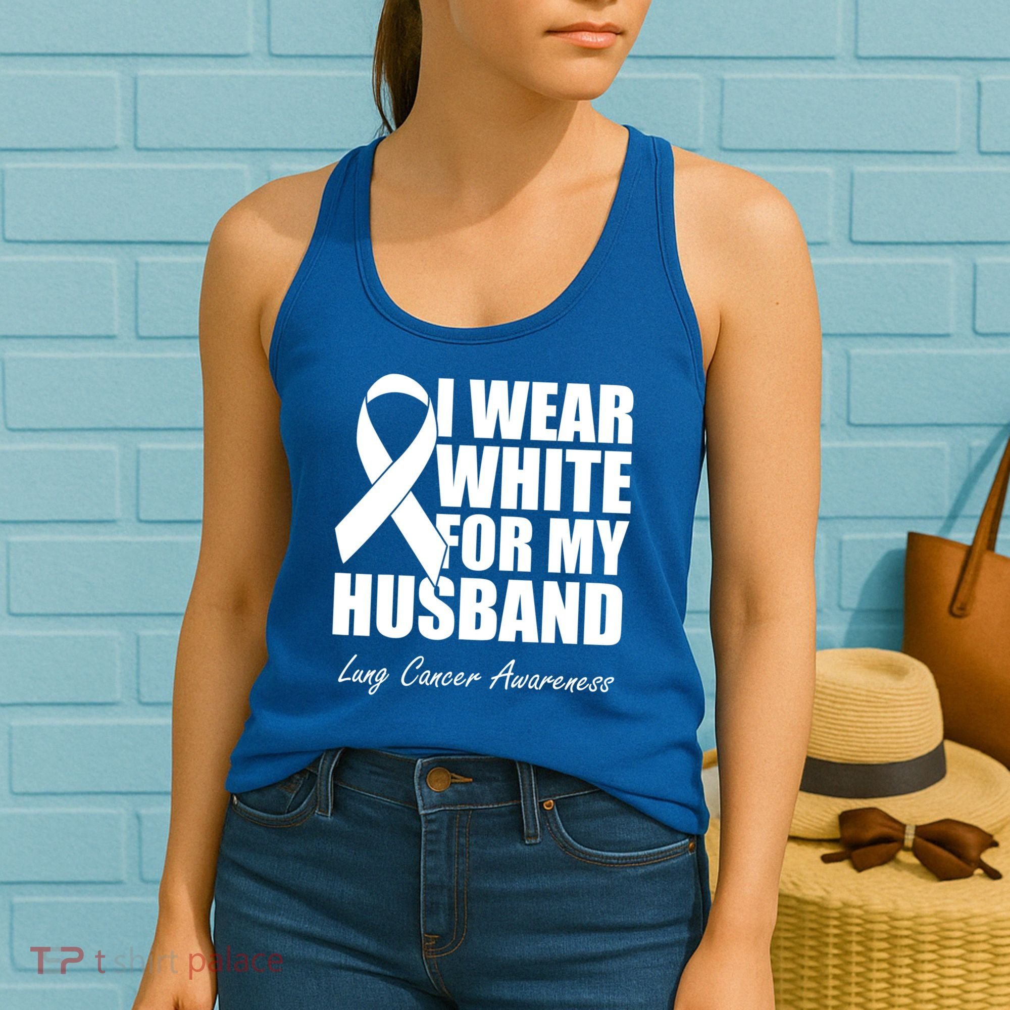 I Wear White For My Husband Lung Cancer Awareness Gift Women's Tank Top