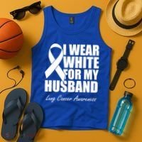 I Wear White For My Husband Lung Cancer Awareness Gift Tank Top thumb 4