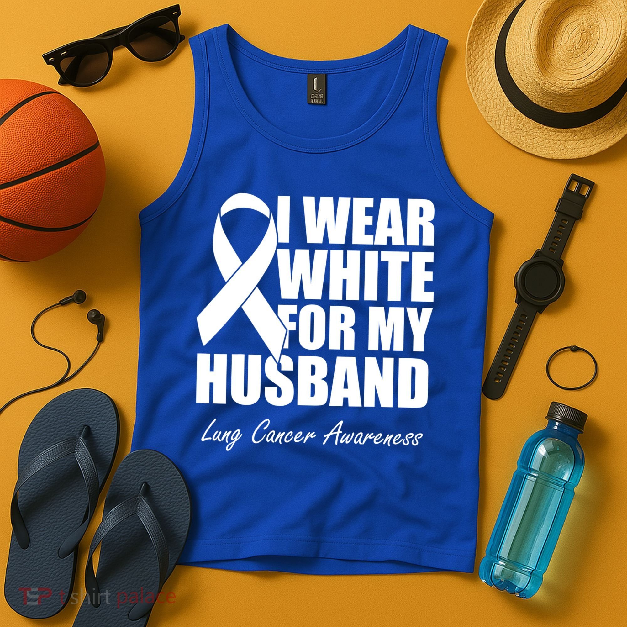 I Wear White For My Husband Lung Cancer Awareness Gift Tank Top