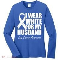 I Wear White For My Husband Lung Cancer Awareness Gift Women's Long Sleeve Shirt thumb 0