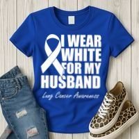 I Wear White For My Husband Lung Cancer Awareness Gift Women's T-Shirt thumb 3