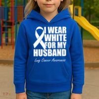 I Wear White For My Husband Lung Cancer Awareness Gift Kids Hoodie thumb 3