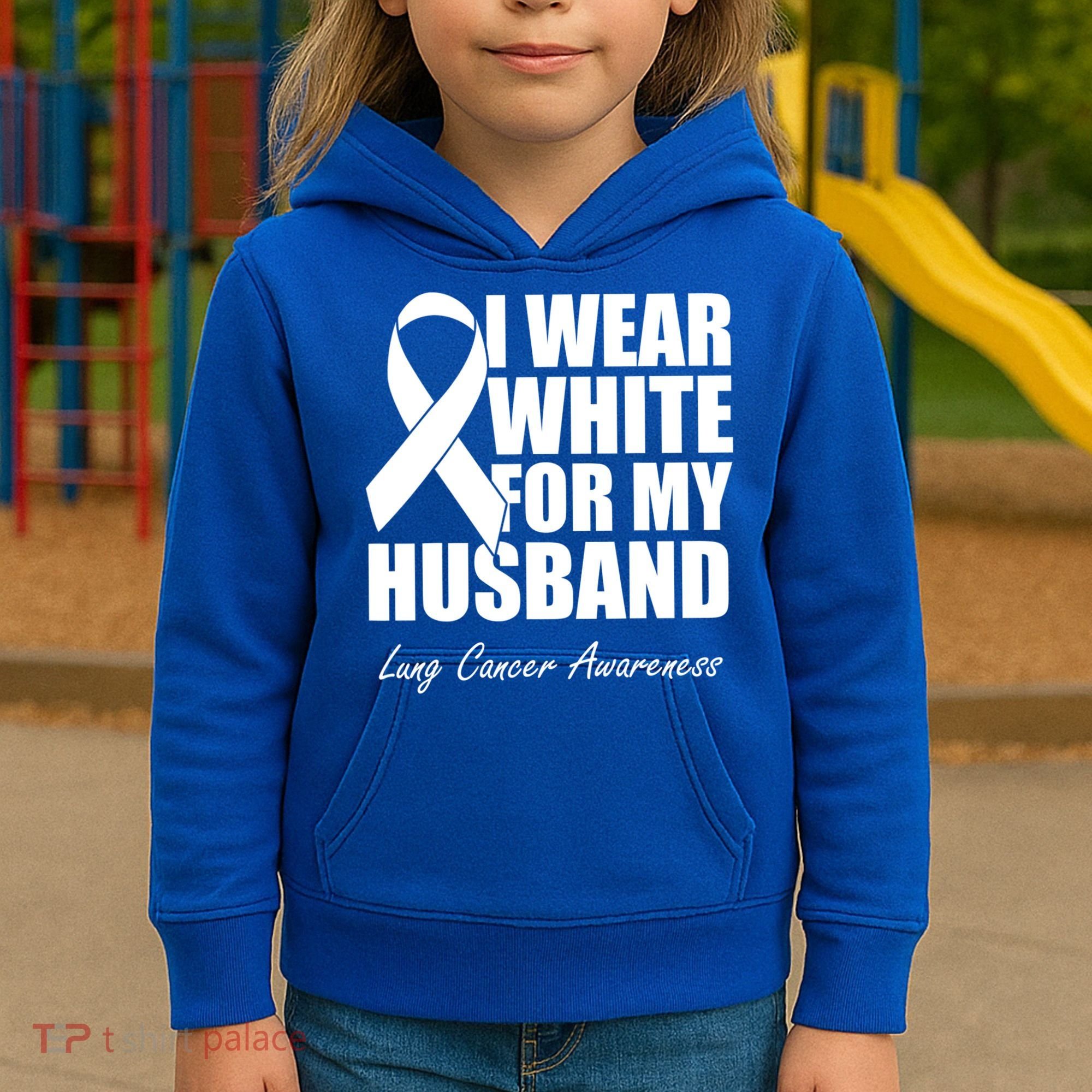 I Wear White For My Husband Lung Cancer Awareness Gift Kids Hoodie
