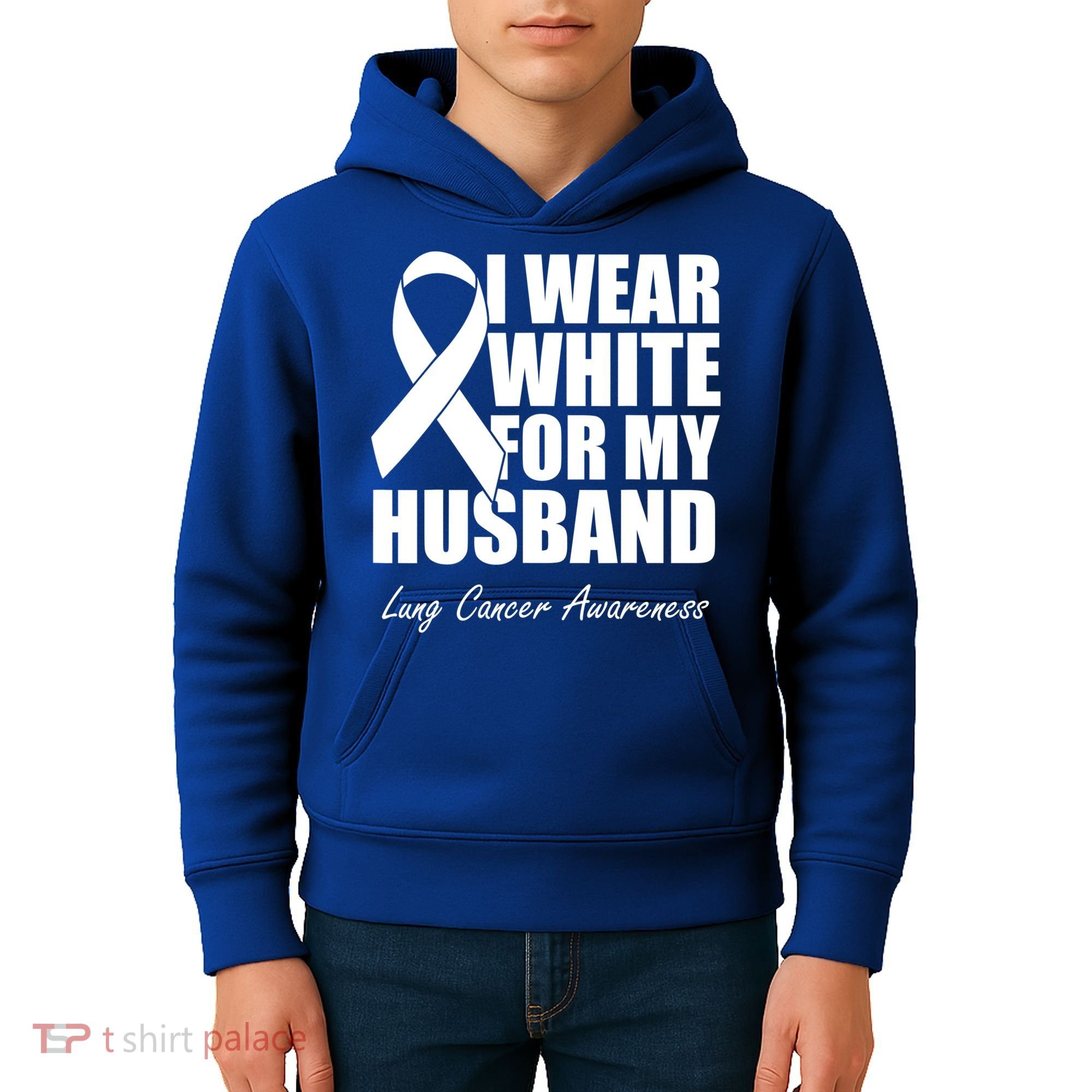 I Wear White For My Husband Lung Cancer Awareness Gift Kids Hoodie