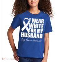I Wear White For My Husband Lung Cancer Awareness Gift Kids T-Shirt thumb 2