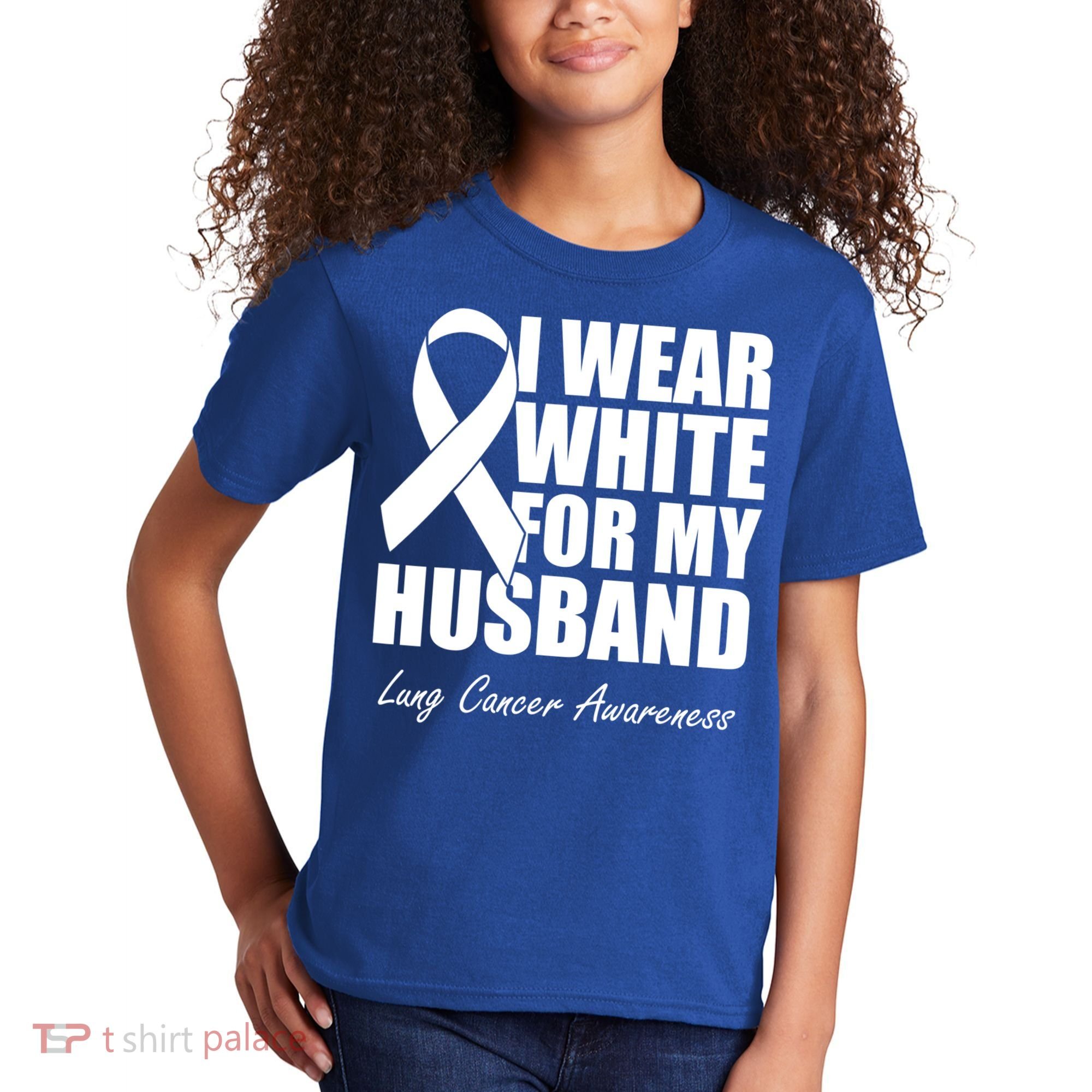 I Wear White For My Husband Lung Cancer Awareness Gift Kids T-Shirt