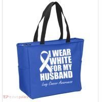 I Wear White For My Husband Lung Cancer Awareness Gift Tote Bag thumb 2