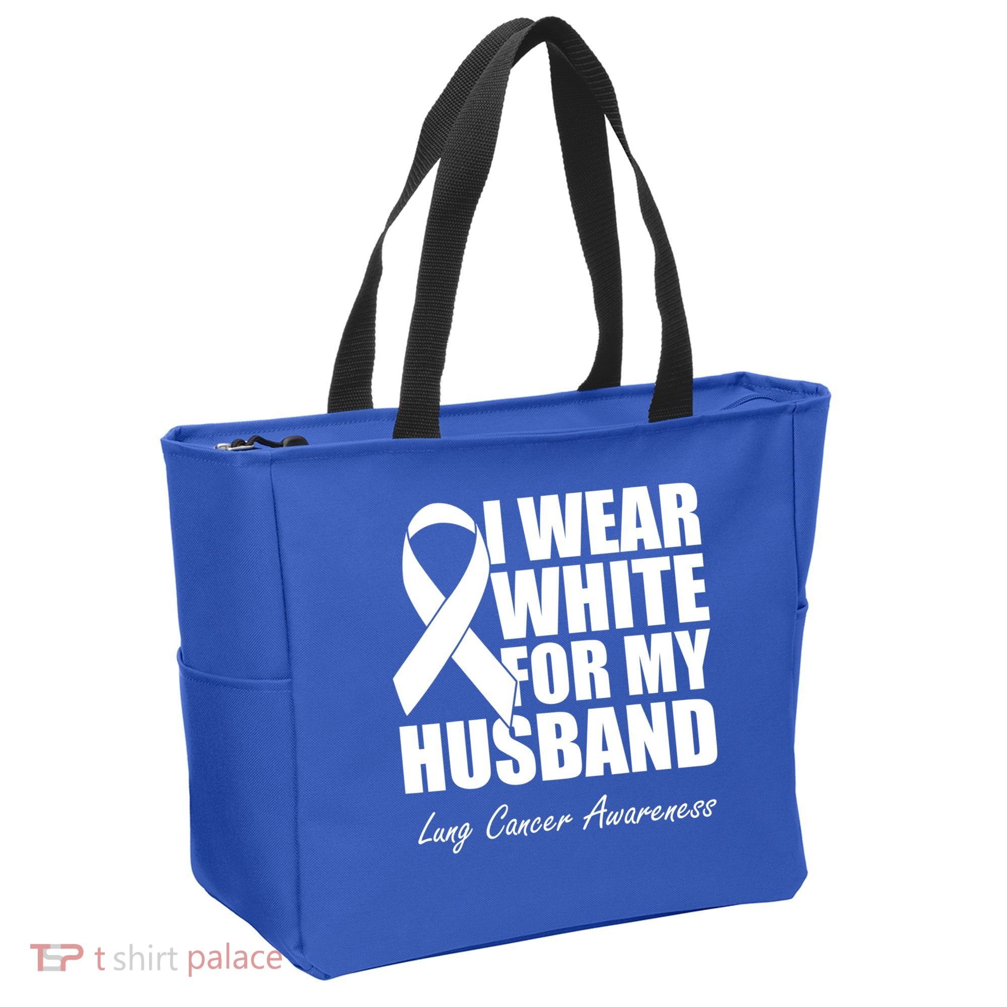 I Wear White For My Husband Lung Cancer Awareness Gift Tote Bag