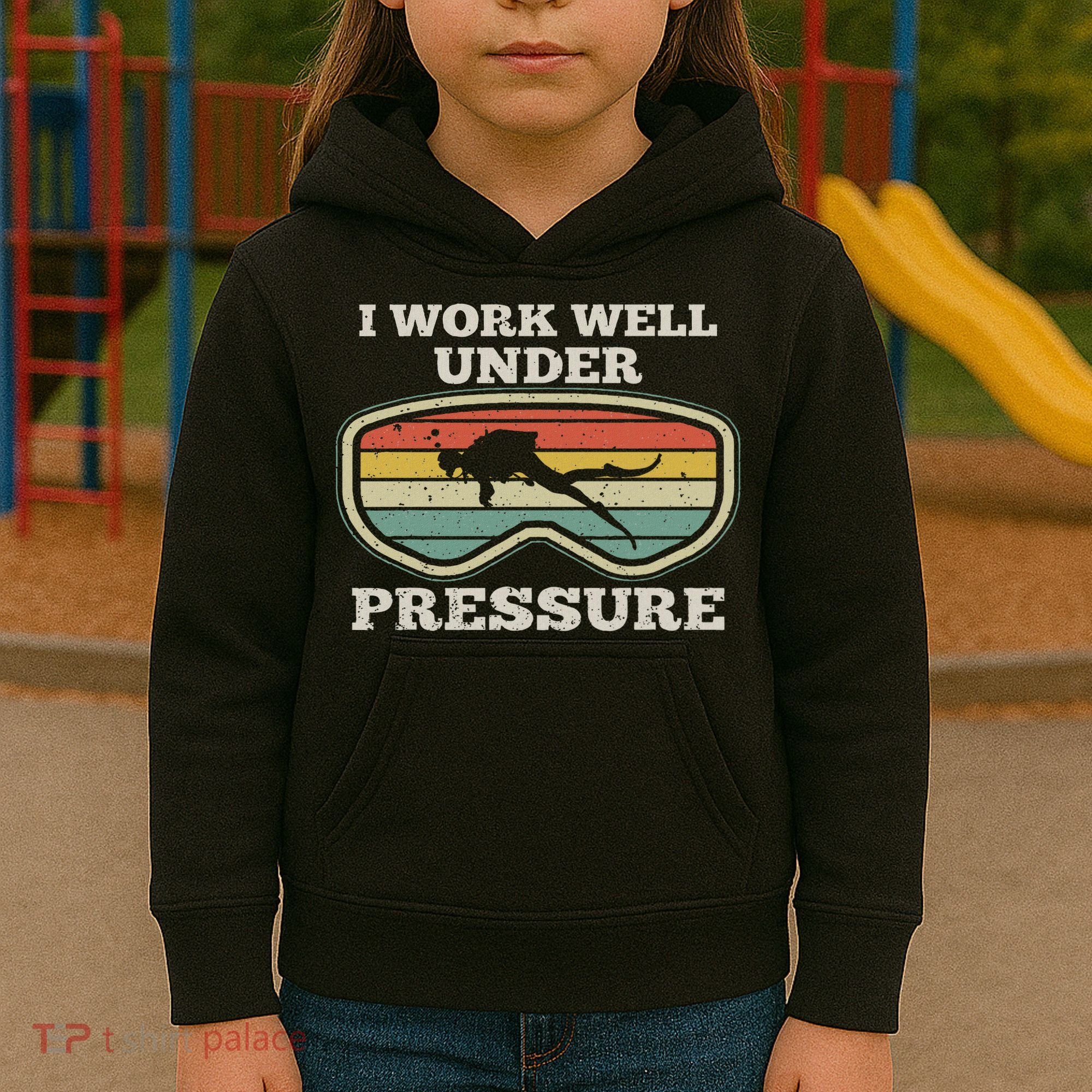 I Work Well Pressure Distressed Scuba Diving Diver Kids Hoodie