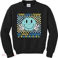 I Wear Yellow And Blue For World Down Syndrome Awareness Kids Sweatshirt thumb 0