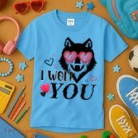 I Wolf You Cool Gift Happy Valentines Day Gift Kids T-Shirt thumb 3