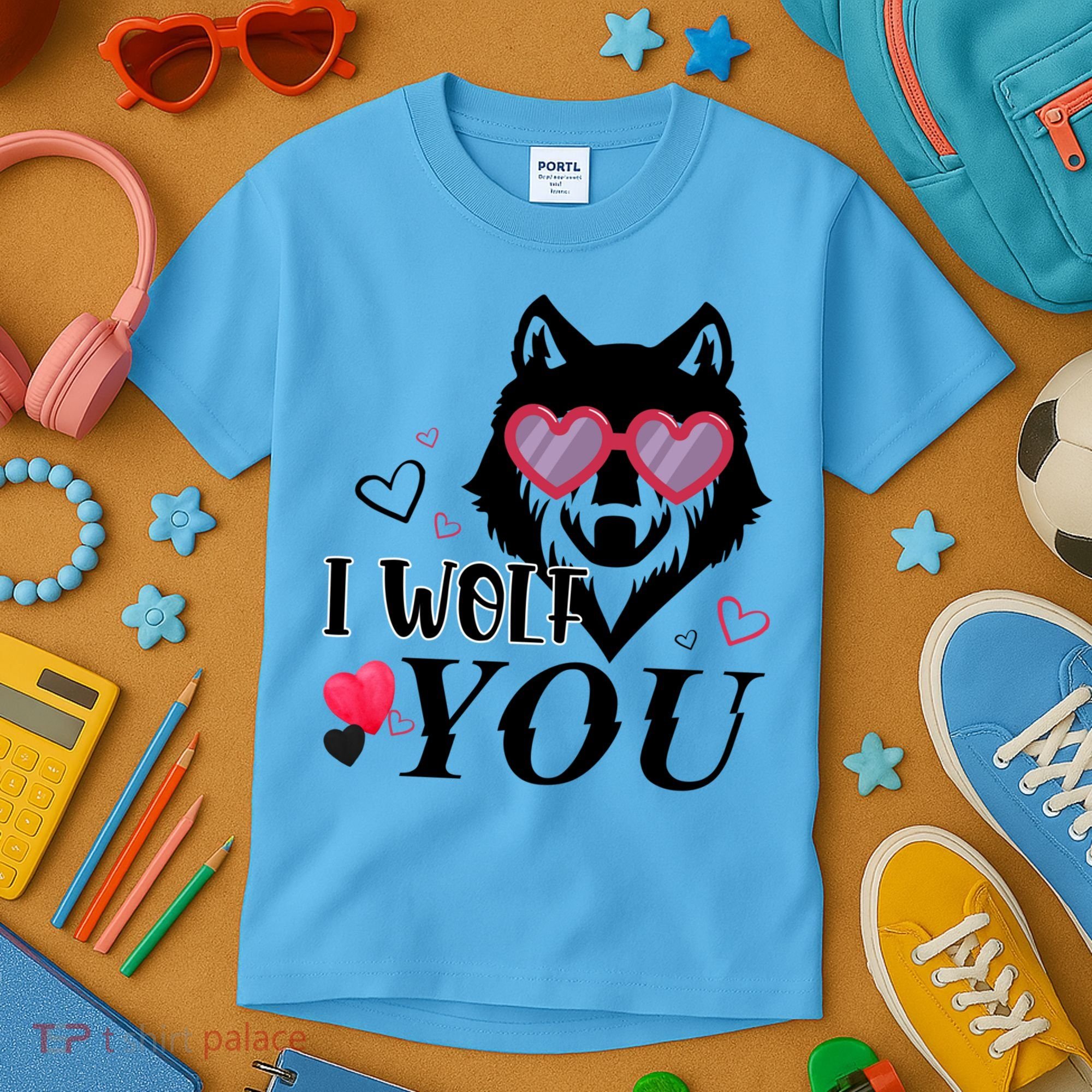 I Wolf You Cool Gift Happy Valentines Day Gift Kids T-Shirt